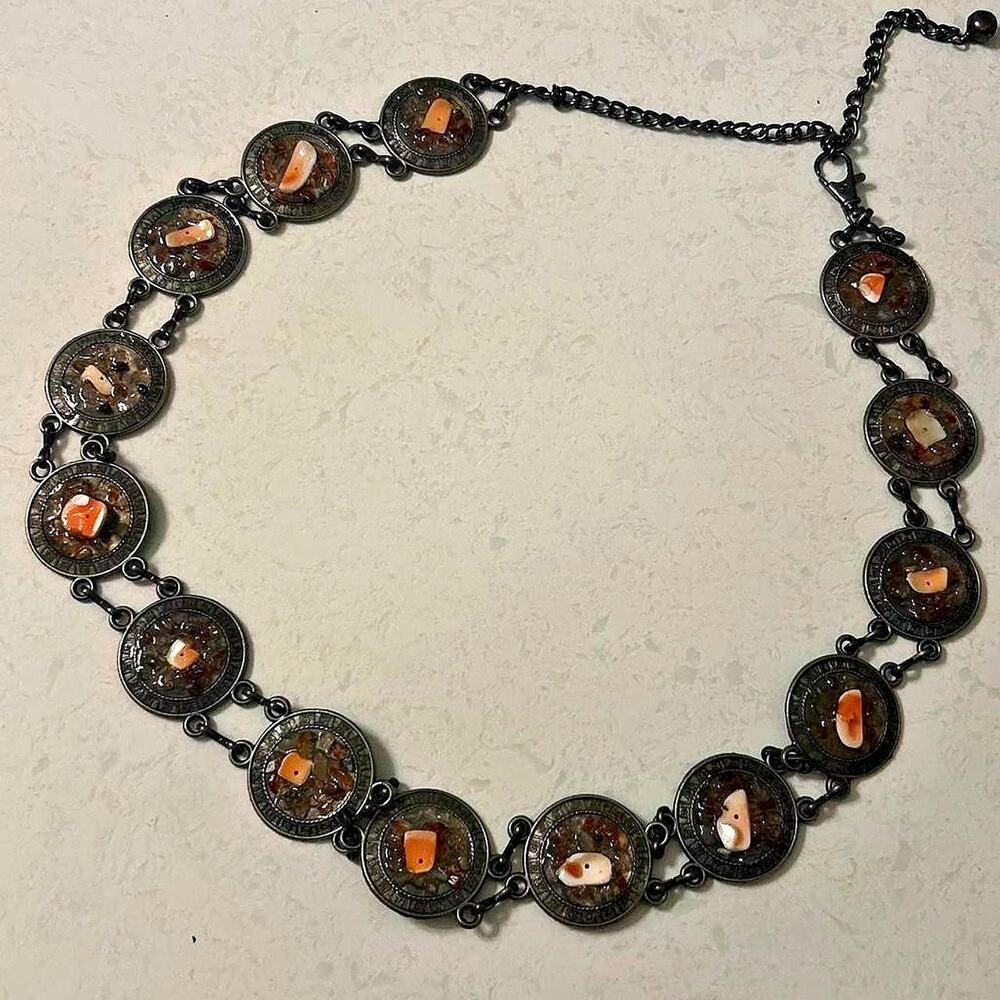 Vintage Style Boho Amber Concho Adjustable Belt